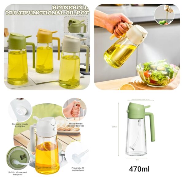 2 in 1 glass cooking oil dispenser bottle & leak proof fine mist sprayer (470ml)