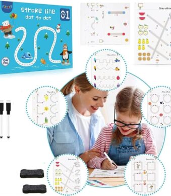 64 page reusable magic tracing book & dot to dot writing practice copybook set