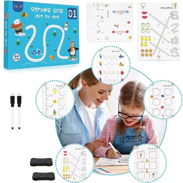 64 page reusable magic tracing book & dot to dot writing practice copybook set