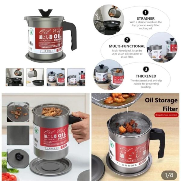 premium stainless steel cooking oil filter pot & strainer container – 2 in 1 reuseable cooking oil storage jar with fine mesh filter and anti slip handle for pakistani kitchens
